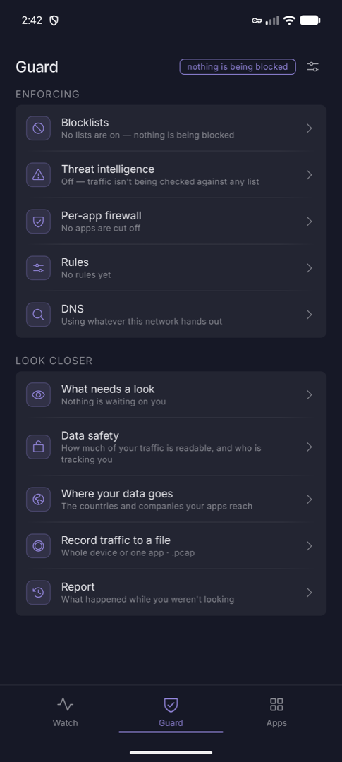 Guard tab showing enforcing rows and the Look closer section